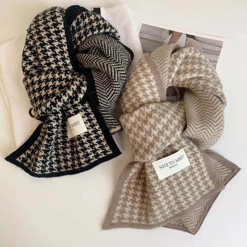 Top Trends: Houndstooth Scarf Female Winter New Korean Joker Student Couple Knitted Warm Scarf Male Factory Shoppable Styles