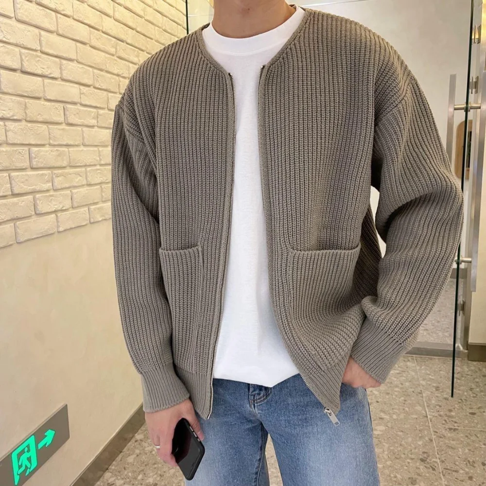 Top Trends: Autumn Winter Sweater New Fashion Trend Cardigan Men&#039;s Solid Loose Casual Zipper Knitted Coats Japanese Jumper Home Clothes Shoppable Styles