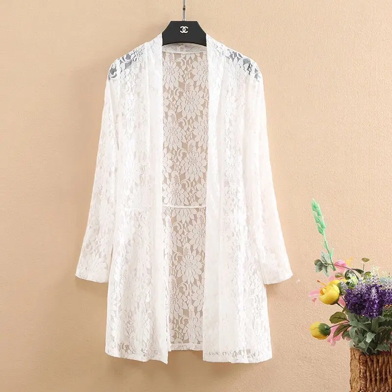 Top Trends: Summer Long Sleeve Hollow Out Lace Gauze Loose Thin Oversized Solid Color Simplicity Commute Casual Korean Version Cardigan Shoppable Styles