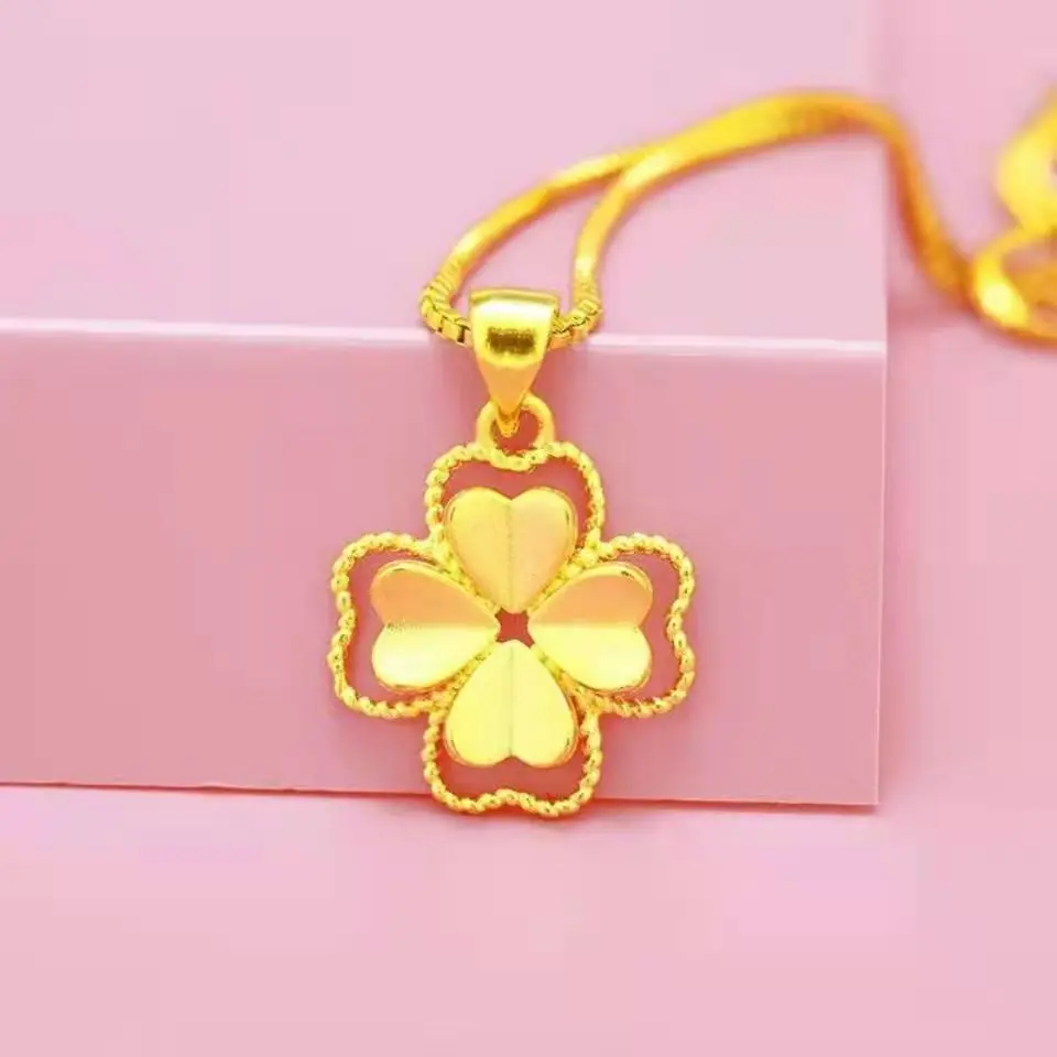 Top Trends: Real 18K Gold Color Lucky Clover Pendant Necklace For Women Men Fine Jewelry Genuine Solid Gold For Women Wedding Luxury Jewelry Shoppable Styles