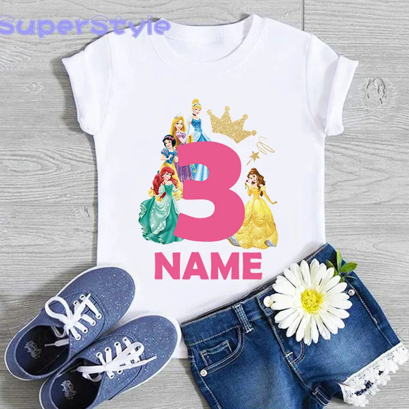 Top Trends: Children Birthday Party Princess Costume Shirt Girls 1 2 3 4 5 6 7 8 9 Years Disney Princess Birthday Custom Name Kids T Shirts Shoppable Styles