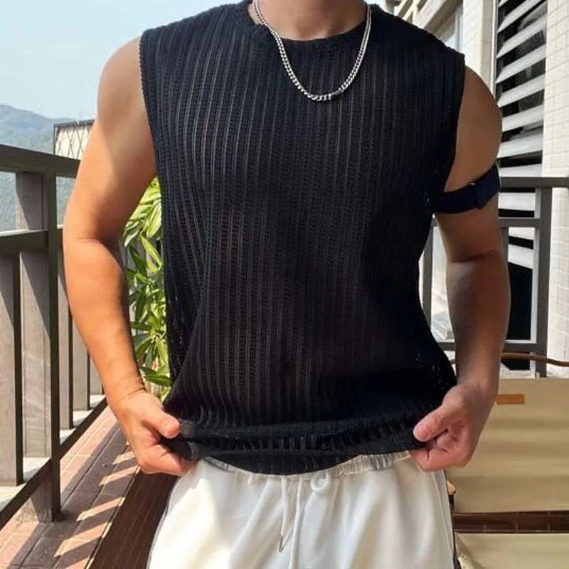 Top Trends: Korean Style 2023 New Fashion Men&#039;s Clothing Hollow Out Sleeveless Tops All-match Comfortable Ventilate Tank Tops Shoppable Styles