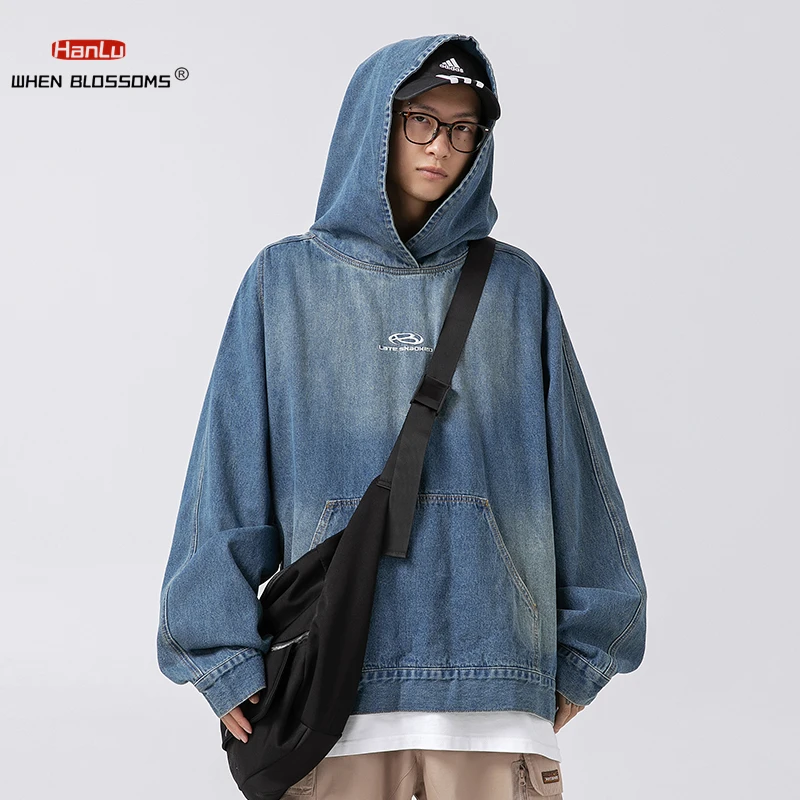 Top Trends: Vintage Denim Hoodie Loose Pullover Black Hooded Women's Denim Jacket Mens Harajuku Oversized Hip Hop Streetwear Y2K Clothing Shoppable Styles