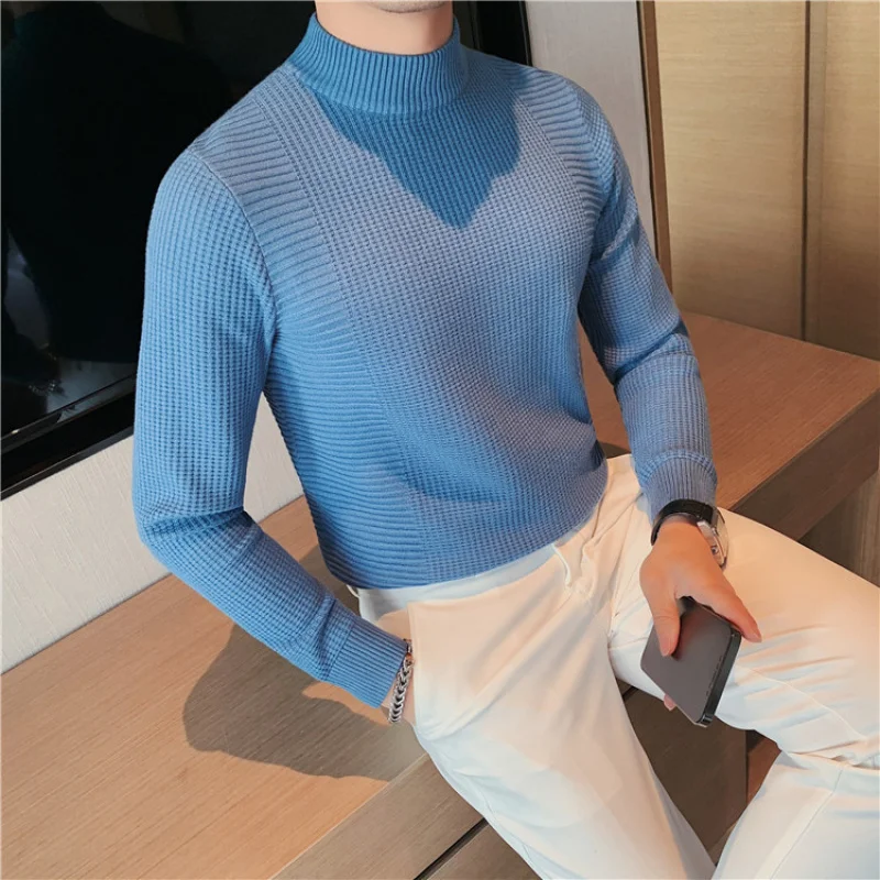 Top Trends: 2023 New Autumn And Winter Fashion Simple Half High Neck Thickened Warm Inner Style Casual And Handsome Slim Fit Knitted Sweater Shoppable Styles - Image 3