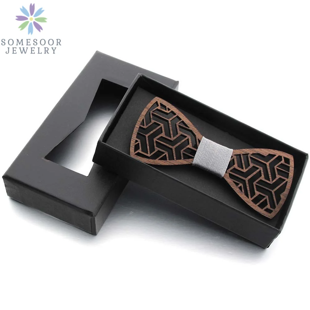 Top Trends: SOMESOOR Retro Dark Floral Wood Bowtie Unisex Hollow Carved Wooden Neck Ties Business Wedding Party Wear Bowknots For Men Gifts Shoppable Styles