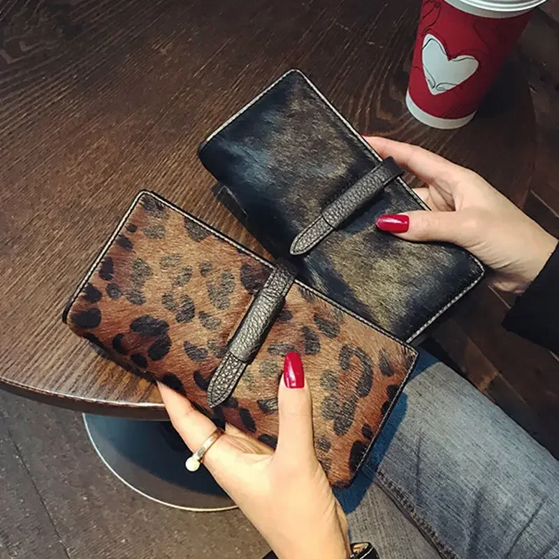 Top Trends: Winter Hot Women Long Wallets Leopard Grain Clutch Bags Fashion Horse Fur Genuine Leather Purse Money Bag Shoppable Styles