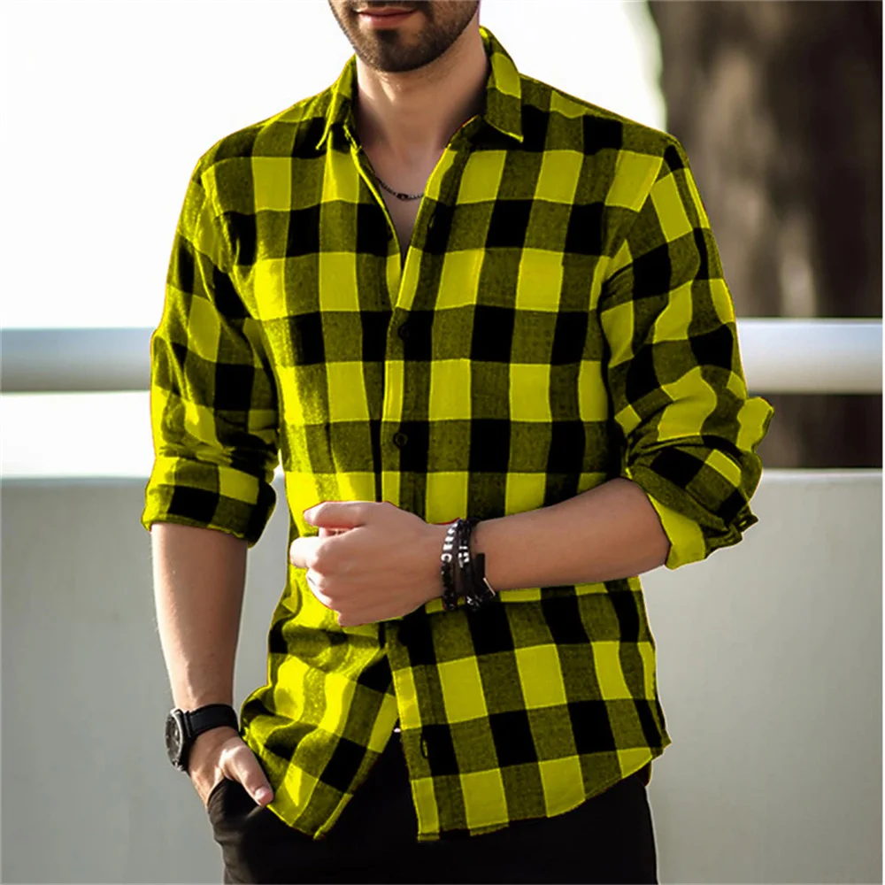 Top Trends: 2023 New Men&#039;s Long Sleeve Polo Collar Solid Plaid Printed Shirt Casual Fashion Trend High Quality Soft And Comfortable Fabric Shoppable Styles