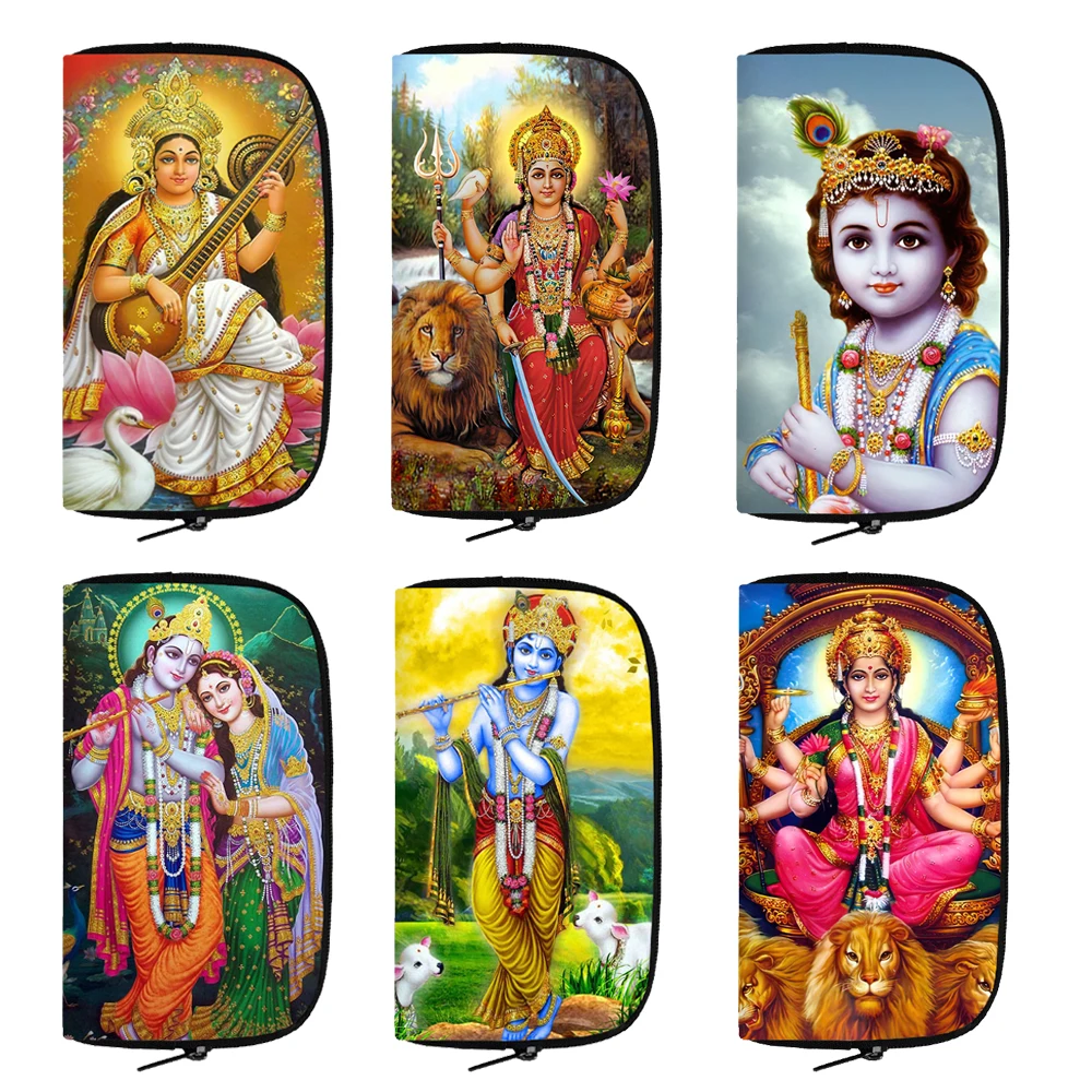 Top Trends: Indian Religious Gods Vishnu Brahma And Shiva Long Wallet Beautiful Radha Krishna Purse Credit ID Card Holder Coin Money Bag Shoppable Styles