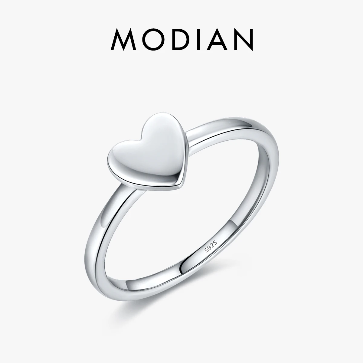 Top Trends: MODIAN Real 925 Sterling Silver Smooth Dazzling Heart Simple Finger Ring Fashion Stackable Ring For Women Fine Gift Jewelry Shoppable Styles