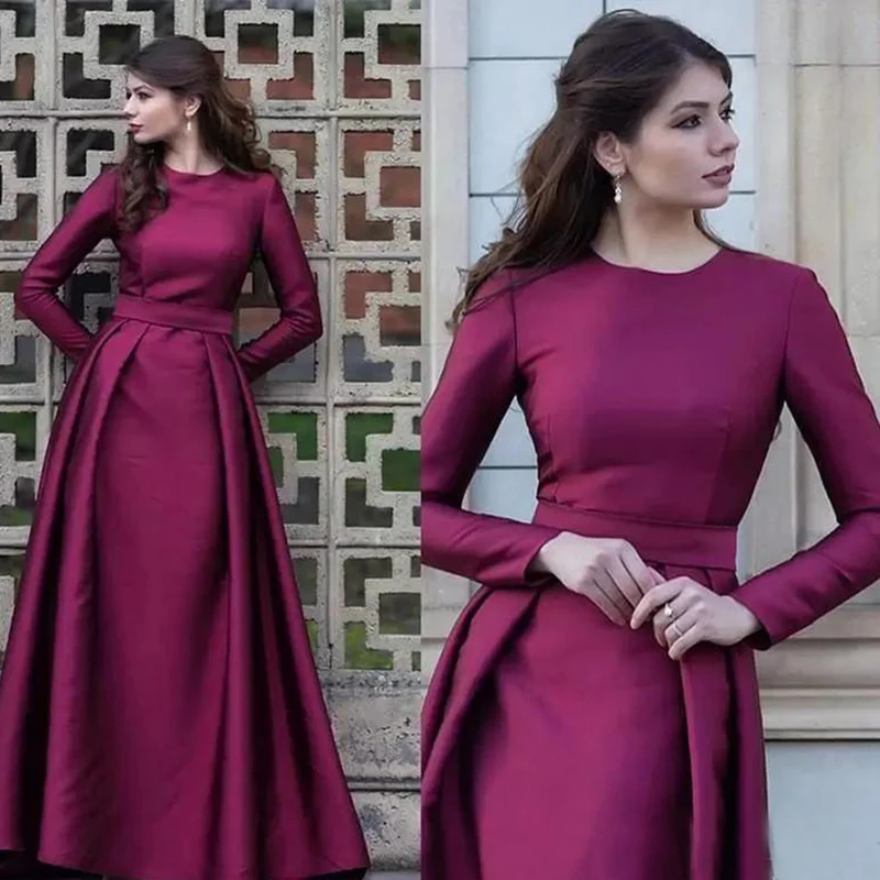 Top Trends: Modern Simple Purple A Line Long Sleeve Mother Of The Bride Dresses Satin Jewel Neck Wedding Party Gowns Floor Length On Sale Shoppable Styles