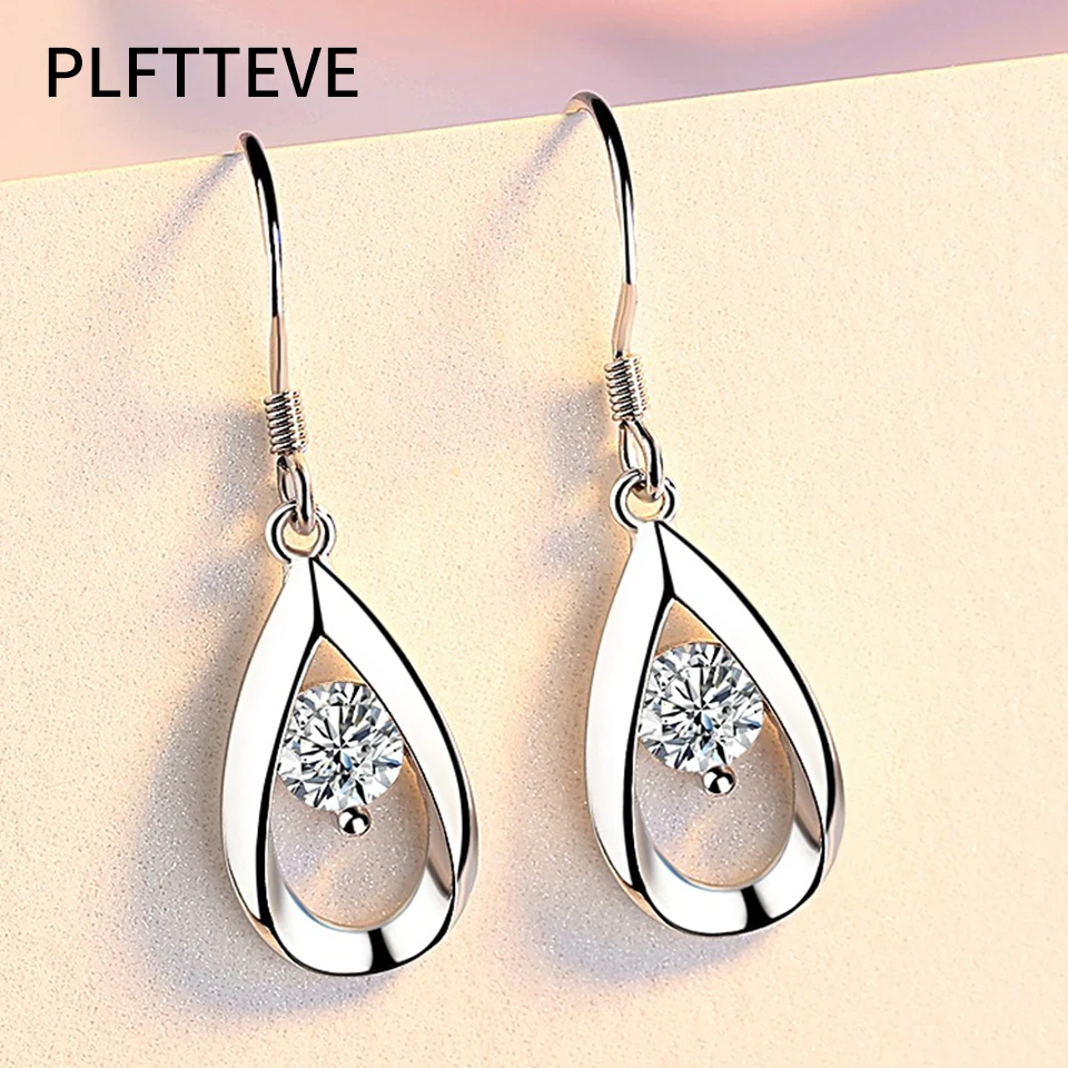 Top Trends: Zircon Water Drop Earrings For Women Silver Color Long Dangle Hanging Earring Female Fashion Ear Jewelry Brincos Shoppable Styles