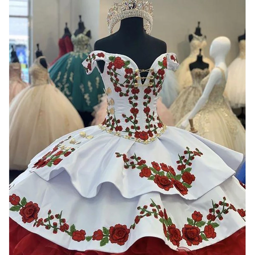 Top Trends: 2024 Prom Dress Gorgeous Embroidery Charro Quinceanera Off The Shoulder Bow Tiered Satin Ball Gown Sweet Evening Party Shoppable Styles