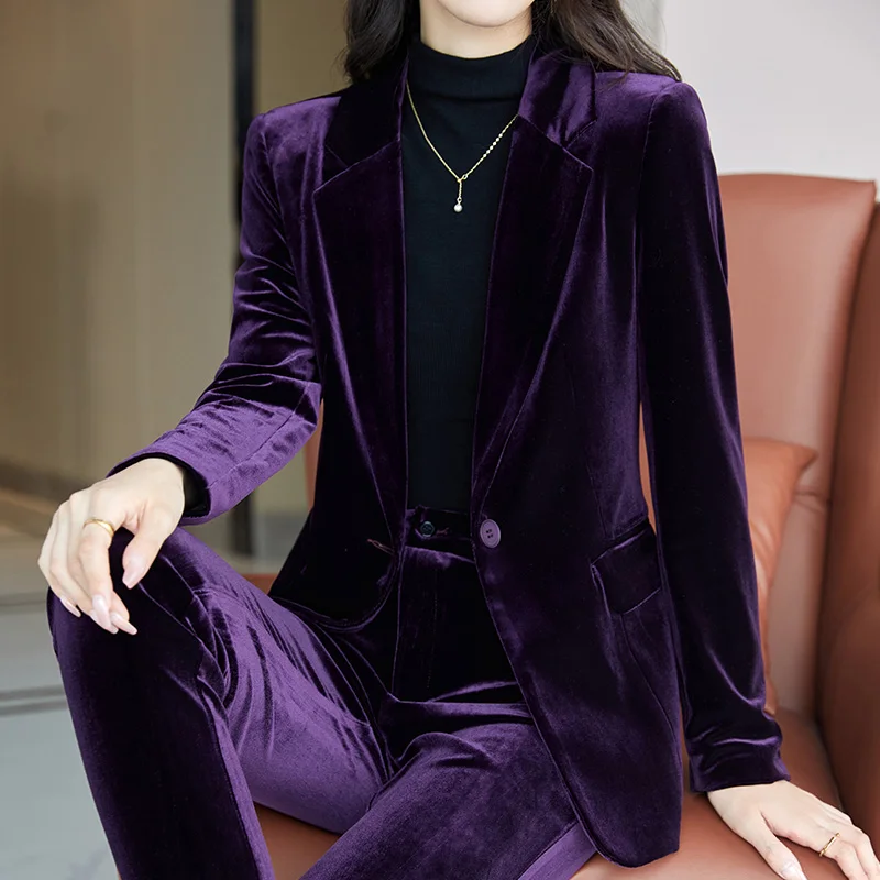 Top Trends: Korean High-Quality Velvet Autumn Winter Formal Ladies Blazer Business Suits With Sets Work Wear Office Uniform Pants Jacket Shoppable Styles