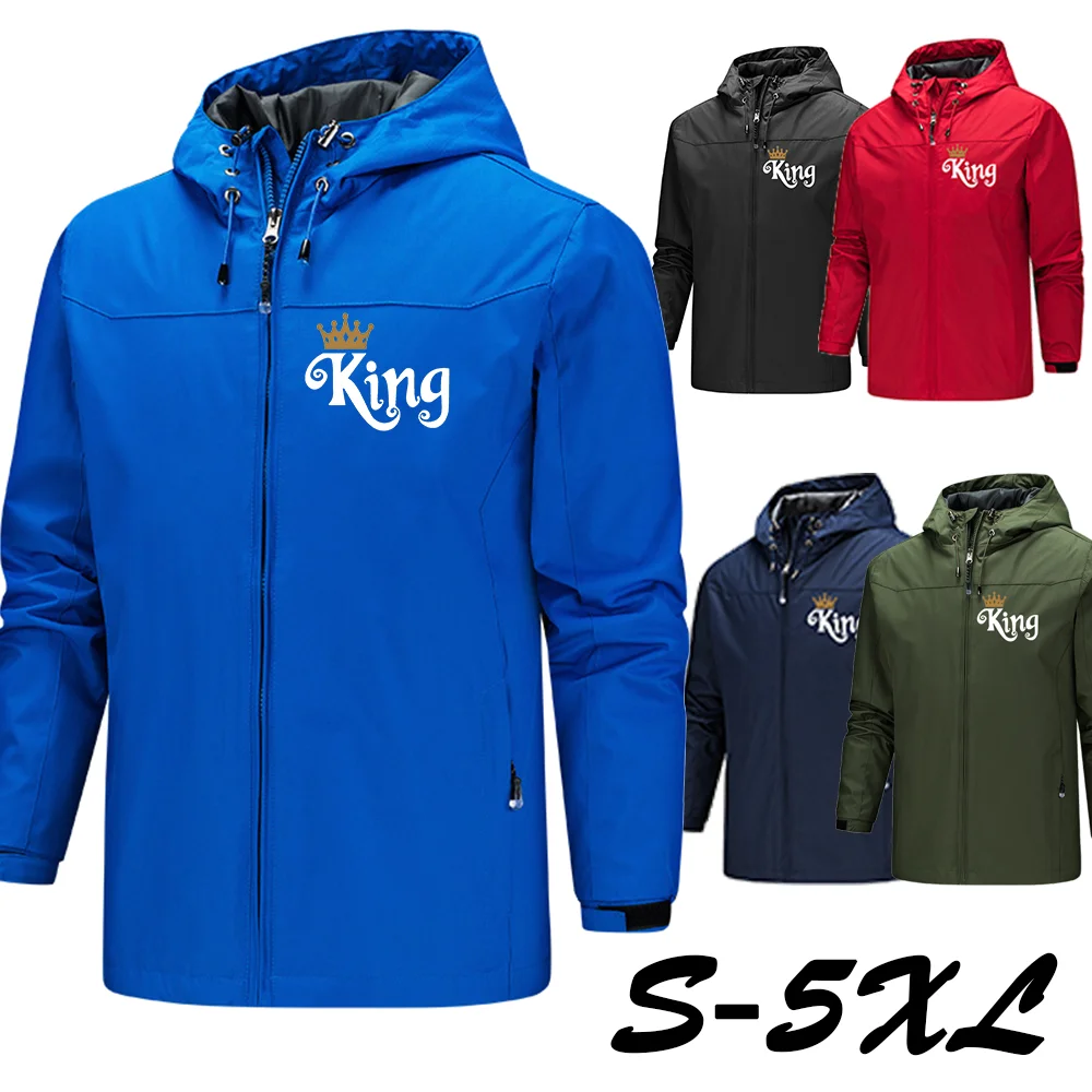 Top Trends: Hot Sale King Logo Printed Men's Lightweight Hooded Zipper Waterproof Solid Color Fashionable Men's Outdoor Jacket Shoppable Styles