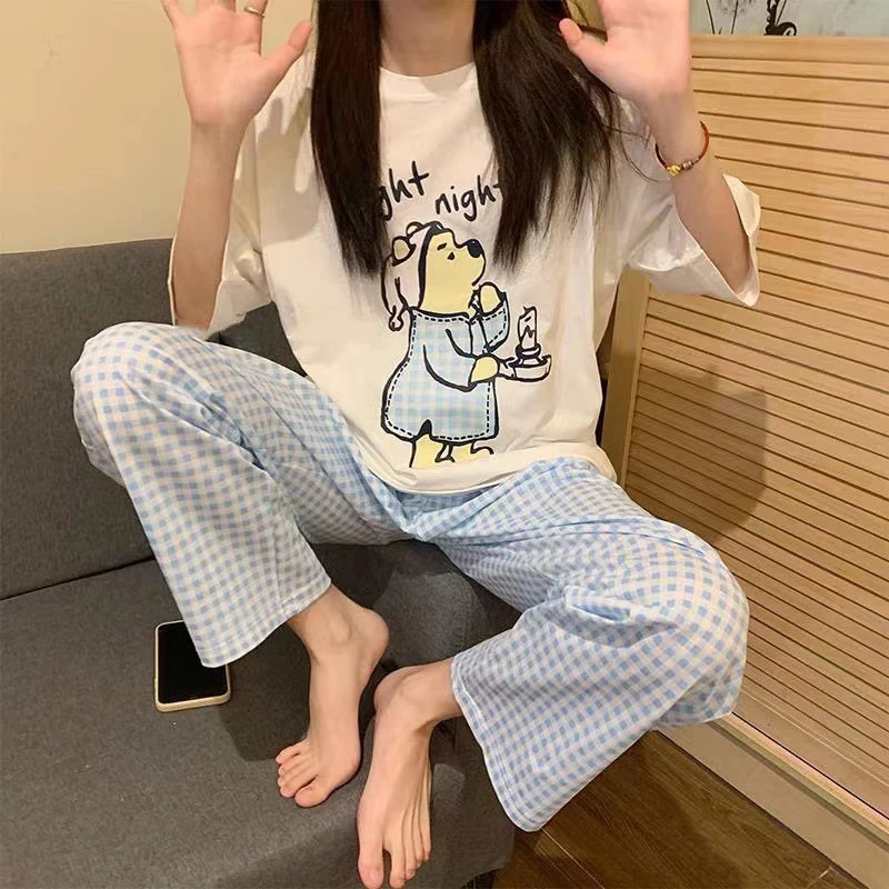 Top Trends: Disney Cartoon Mickey Winnie Snow White Pajamas Ladies Summer Short Sleeves Cute Pants Thin Girls Loose Homewear Pajamas Set Shoppable Styles