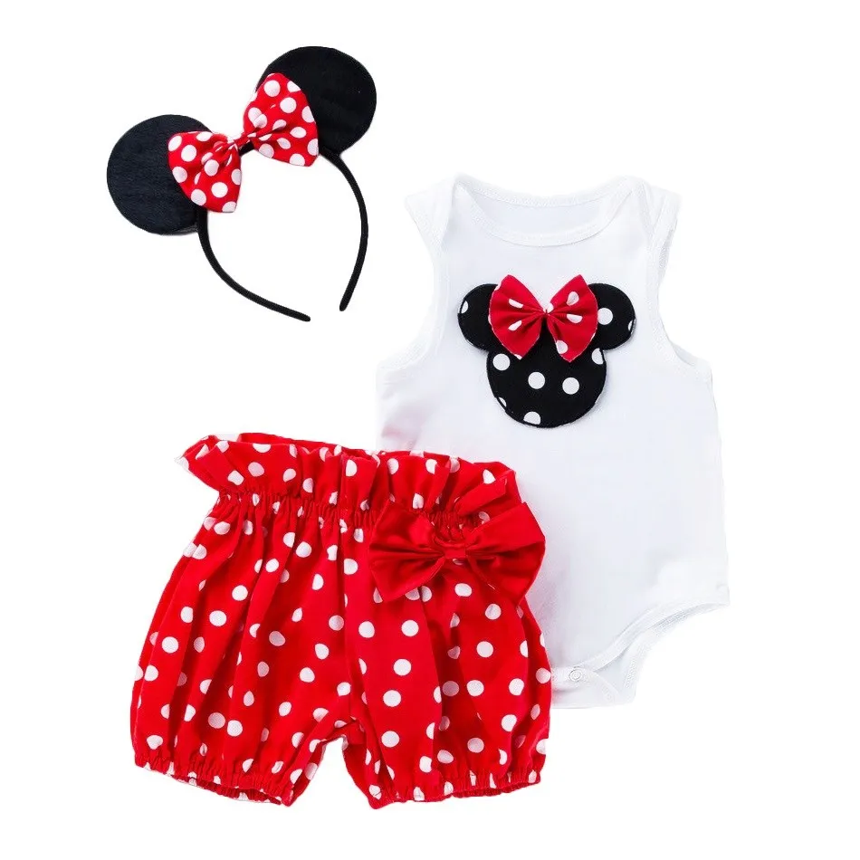 Top Trends: Newborn 0-2 Years Baby Girls Mickey Minnie Birthday Party Clothes Set Children Summer Romper Shorts Ear Headband 3 Pcs Outfits Shoppable Styles