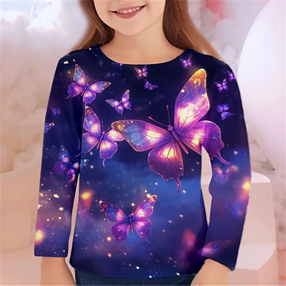 Top Trends: Korean Children's Clothing 2023 Long Sleeve T-Shirt For Girl Teenegers Tops Sparkling Butterfly Girls T Shirt For Kids 10 Years Shoppable Styles - Image 6