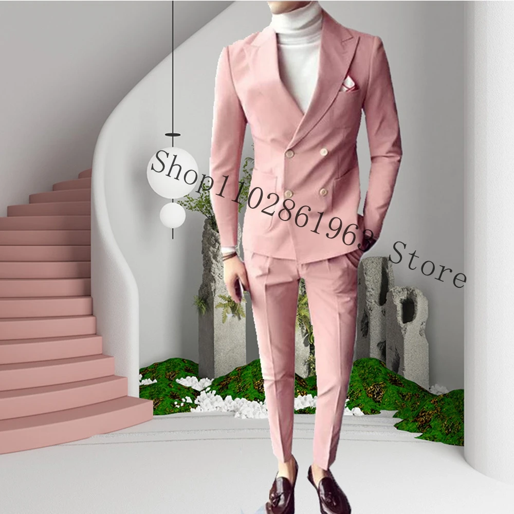 Top Trends: 2023 Latest Men's Suit Blazer Pants Designs Slim Fit Peak Lapel Double Breasted 2 Pieces Best Men Groom Wear Suits Costume Homme Shoppable Styles