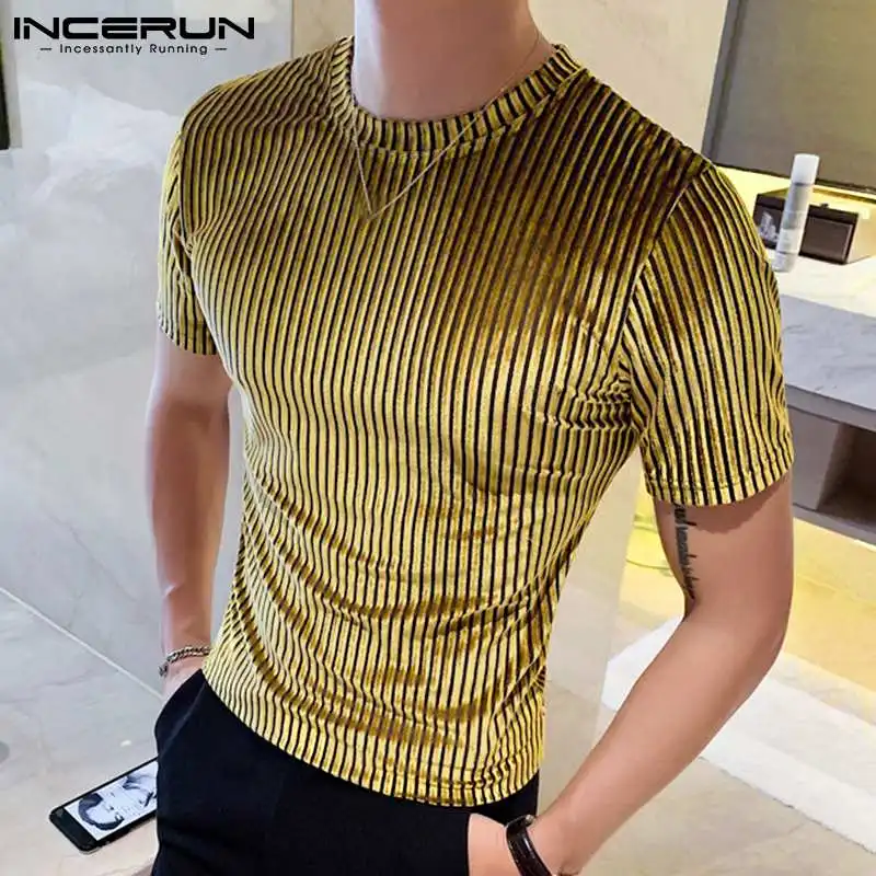 Top Trends: Men Casual T Shirt Velour Round Neck Short Sleeve Solid Color Streetwear Men Clothing 2023 Pleated Fashion Camisetas 3XL INCERUN Shoppable Styles