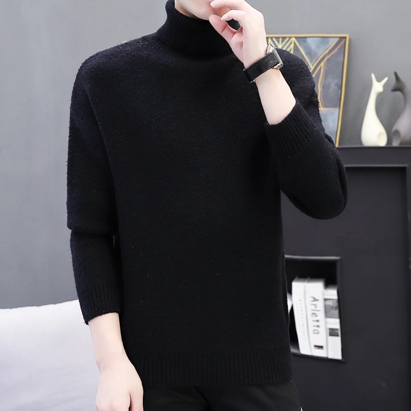 Top Trends: Men's 2023 Pullover High Collar Autumn And Winter Patchwork Solid Color Loose Casual Versatile Long Sleeved Knitted Sweater Shoppable Styles