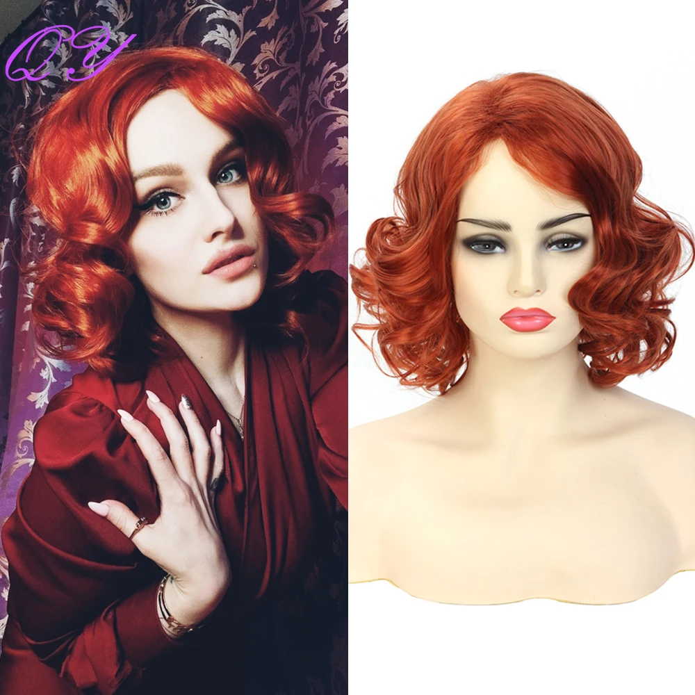 Top Trends: Synthetic Hair Short Orange Red Nature Curly Wave Wigs For White Women Cosplay Or Party Fashion Girls Wig Shoppable Styles