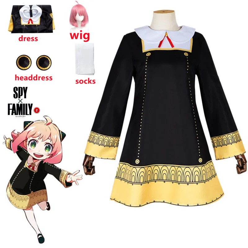 Top Trends: Anime SPY FAMILY Anya Forger Cosplay Costume Toddler Kids Anya Cospla Kawaii Black Dress Party Clothes Wig Halloween Women Girl Shoppable Styles