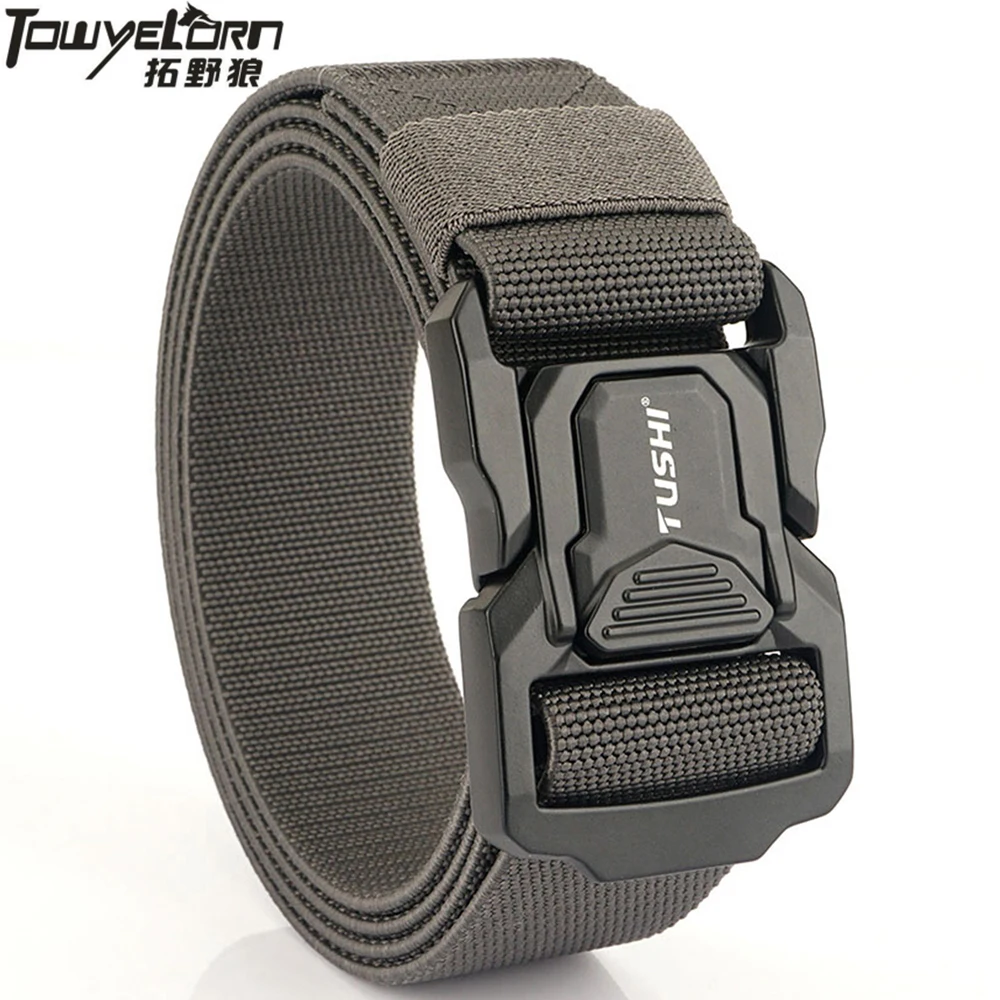 Top Trends: TOWYELORN Aluminum Alloy Quick Release Pluggable Buckle Elastic Belts For Men Durable Tactical Belt Outdoor Army Belt Hunting Shoppable Styles