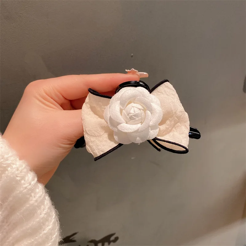 Top Trends: Korean Fashion Fabric Camellia Flower Hair Claws Clip Elegant Bow Hair Ties Ring Headdress Hair Accessories For Women Shoppable Styles - Image 3