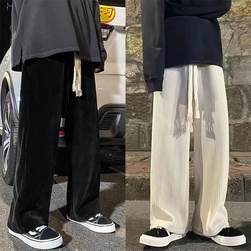 Top Trends: 2023Summer Thin Male Women Casual Tie Straight Leg Pants Corduroy Monochrome Oversized Men's Warm Korean Street Pants Streetwear Shoppable Styles