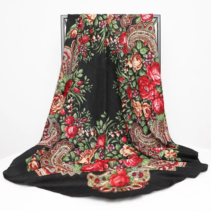 Top Trends: 80*80cm Russian Scarf Luxury Floral Print Women&#039;s Square Bandana Ukrainian Shawl Babushka Handkerchief Female Headband Scarves Shoppable Styles