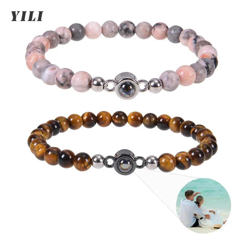 Top Trends: 6mm Tiger Eye Beads Bracelets Personalized Photo Projection Bracelet Custom Picture Bracelet Personalized Gifts For Men Women Shoppable Styles