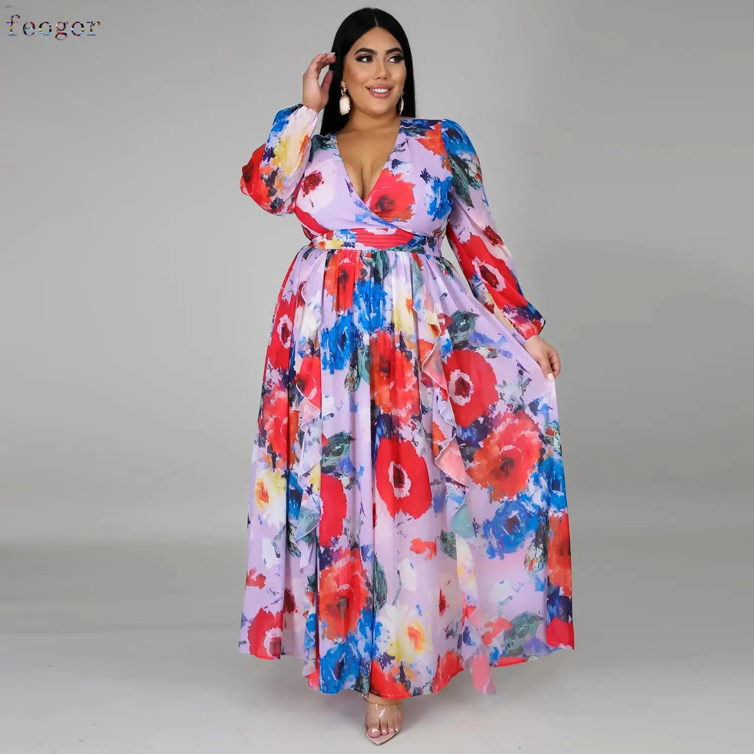 Top Trends: 2023 Chiffon Long Sleeve Cross V-Neck Maxi Dress Bohemia Dress Full Plus Size Celebrity / Graduation / Dinner Dress Beach Sundress Shoppable Styles