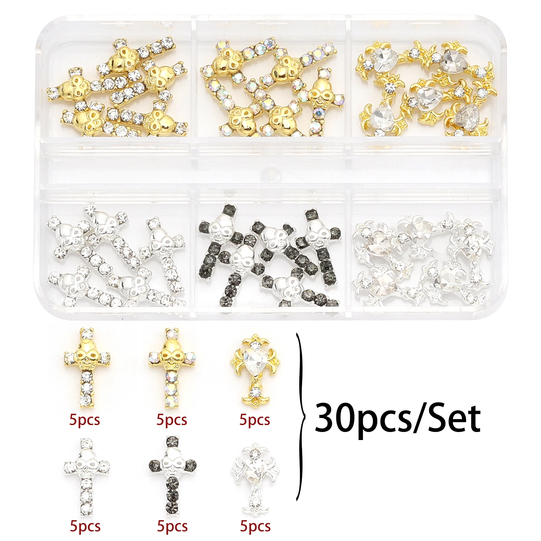 Top Trends: 30 Pcs / Set Luxury Metal Cross Butterfly Heart Nail Art Decoration Shining Rhinestone Gemstone Diamond Charm DIY Nail Accessories Shoppable Styles