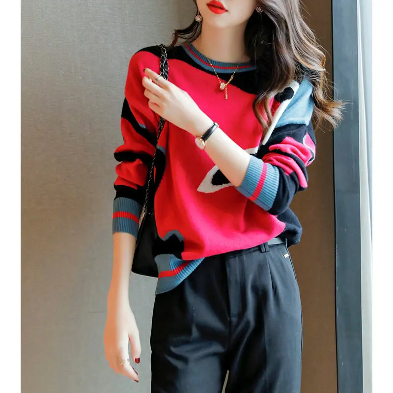 Top Trends: Korean Fashion O-Neck Long Sleeve Color Sweaters Woman 2022 Autumn Winter New Casual Commute All-match Warm Knitted Pullover Top Shoppable Styles