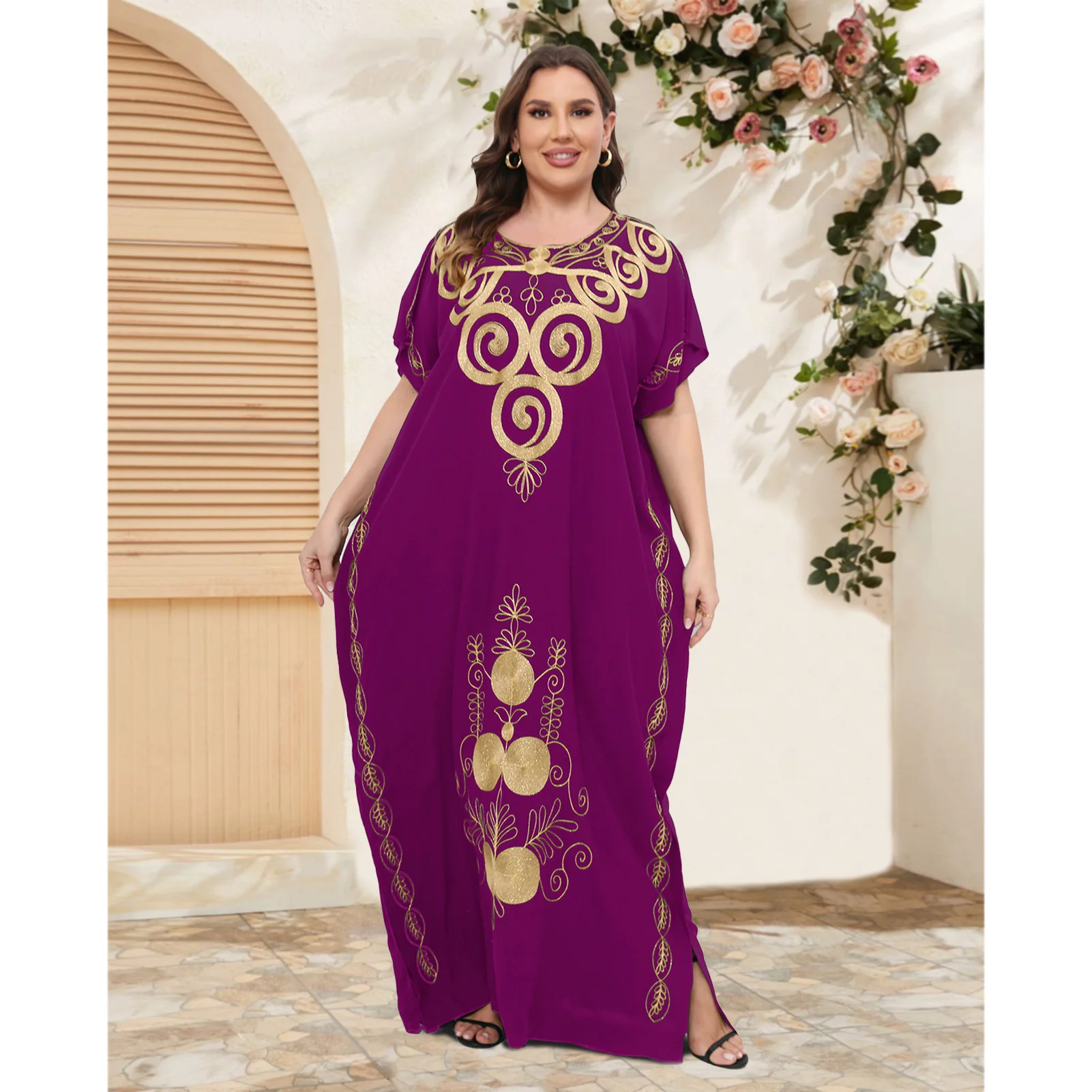 Top Trends: African Plus Size Caftan Dashiki Abaya 100% Cotton O-neck Jilbab Kaftan Loose For Women's Dress Short Sleeve Cover Up Shoppable Styles