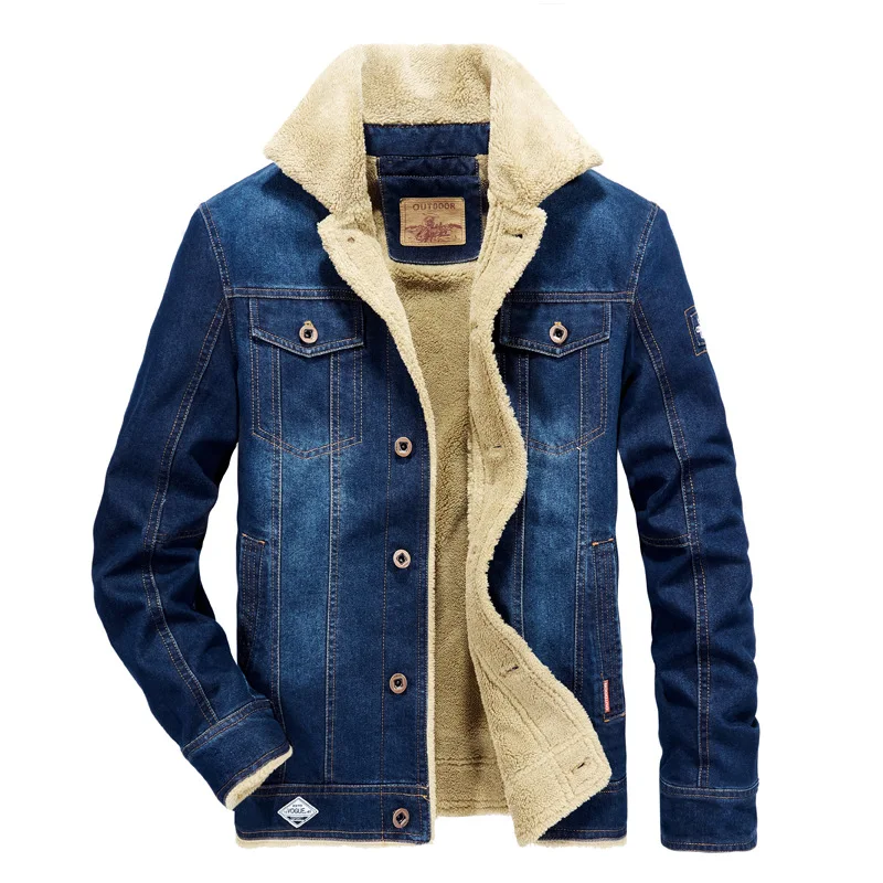 Top Trends: Autumn And Winter Denim Cotton Jacket Men Plus Velvet Lapel Cotton Clothing Warm Wool Collar Jacket Jacket Men Loose Large Size Shoppable Styles