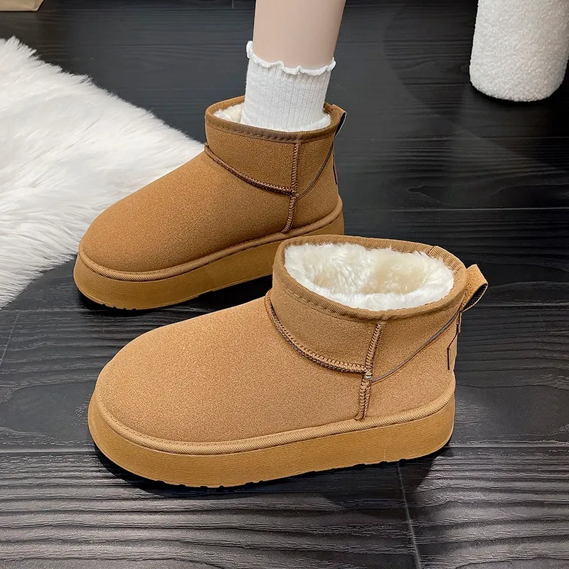 Top Trends: Pallene Winter Fur Boots Women Thick Sole Mini Snow Boots Short Plush Boots Natural Wool Ankle Boots Home Fashion Fur Cozy Shoes Shoppable Styles