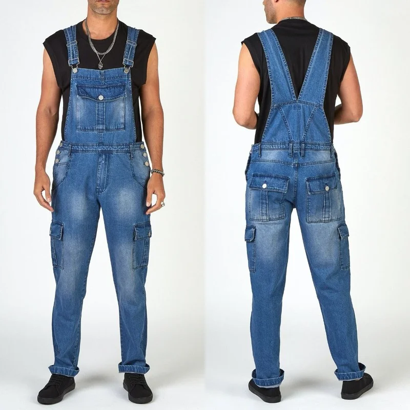 Top Trends: Men&#039;s Jeans Fashion Multi-pocket Denim Jumpsuit Denim Overalls Trousers Blue Fashion Pants Streetwear Men Rompers Shoppable Styles