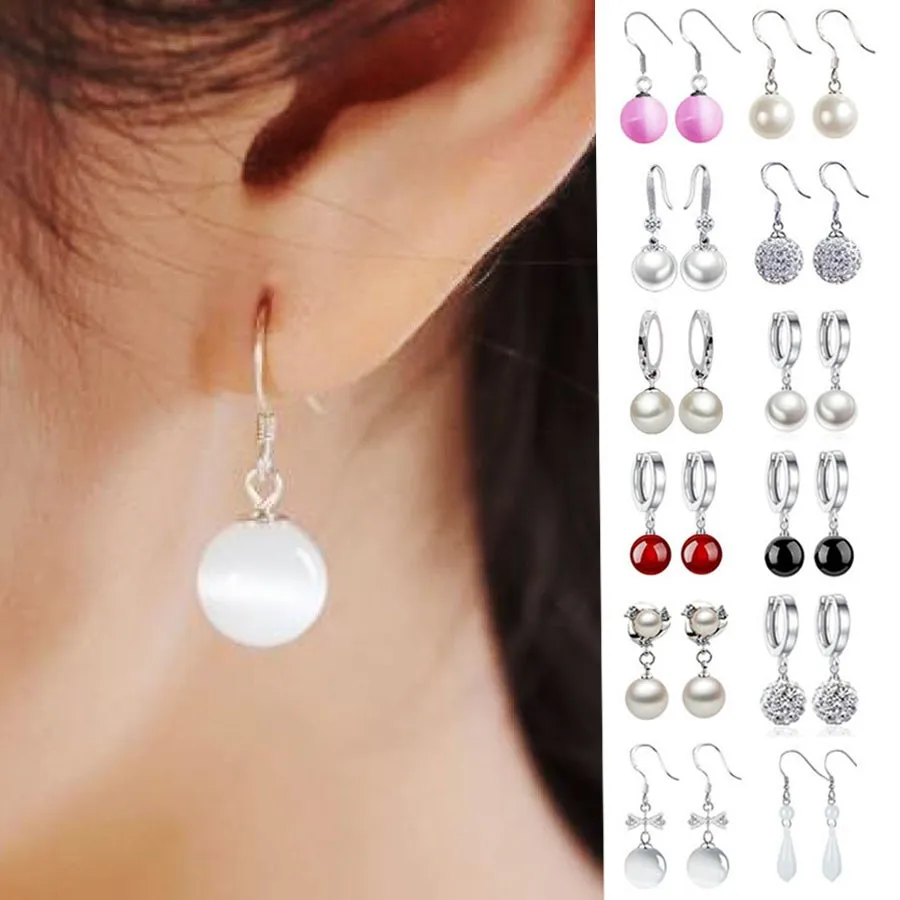 Top Trends: White Opal Bead Earrings Korean Silver Plated Drop Earrings For Women Earing Jewelry Earings Cat&#039;s Eye Stone Earring CF7 Shoppable Styles