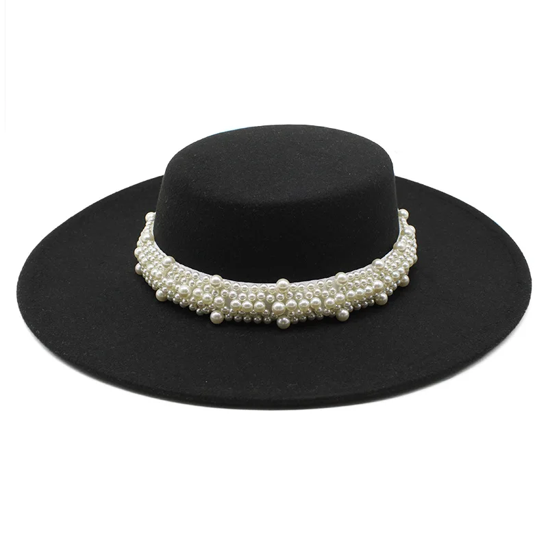 Top Trends: Spring Autumn Women's Cap Hats Bowler Round Fedoras Wide Brim Pearl With Chain Headgear Chapel Beach Wedding Picture Elegant New Shoppable Styles - Image 2