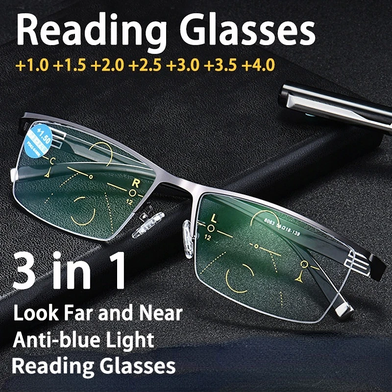 Top Trends: FG Stainless Steel Anti Blue Light Bifocal Reading Glasses Men Business Half Frame Presbyopia Eyeglasses + 1.0 To + 4.0 Shoppable Styles