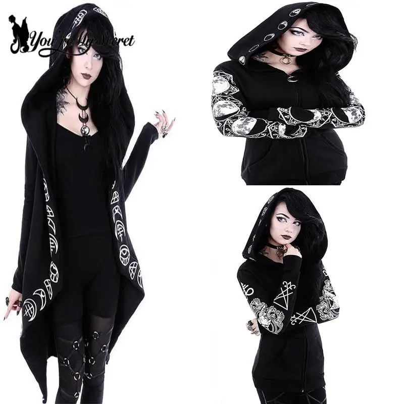 Top Trends: You're My Secret Gothic Punk Style Black Women Hoodies Sweatshirts Autumn Winter Printed Long Sleeve Hoodie Female Coat Hooded Shoppable Styles