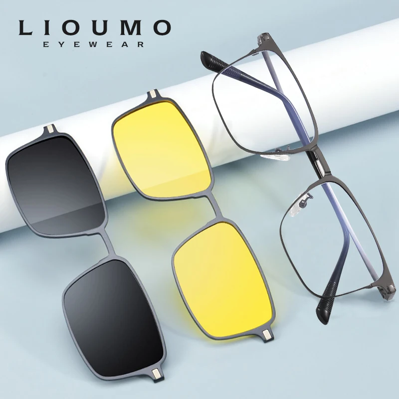 Top Trends: LIOUMO New Style 3 In 1 Magnet Clip On Sunglasses Men Polarized Clips Magnetic Glasses Women UV400 Eyewear Gafas De Sol Hombre Shoppable Styles