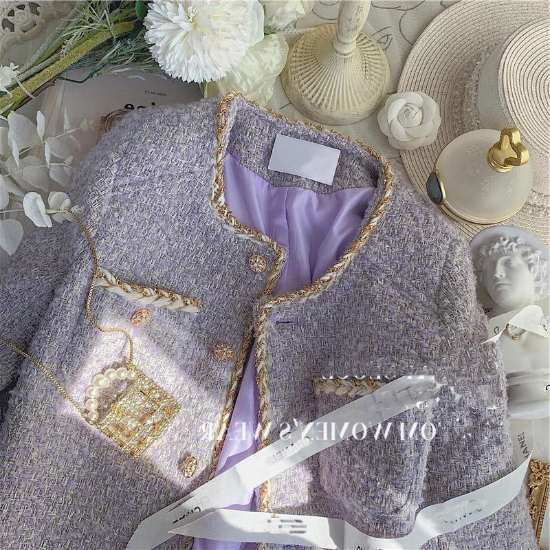 Top Trends: Small Fragrant Lavender Purple Tweed Short Coat Women&#039;s Autumn And Winter 2023 New High Sense Coats Jacket Female &amp; Lady Cloth Shoppable Styles