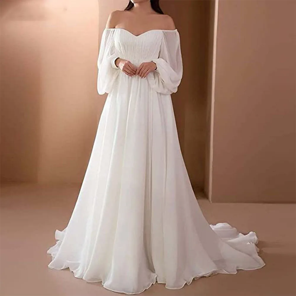 Top Trends: Simple Strapless Wedding Dresses Puff Sleeves Backless Chiffon Bridal Gowns Robe De Mariee Court Train For Elegant Women Shoppable Styles