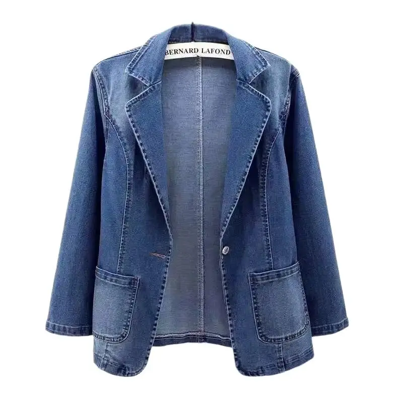 Top Trends: Womens Denim Suit Jacket New Spring Autumn Korean Pocket Jeans Outwear Female Slim One Button Long Sleeve Denim Blazers Coats Shoppable Styles