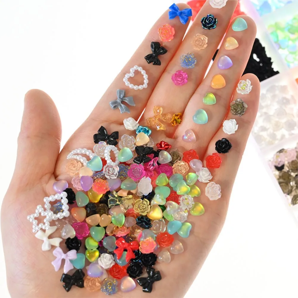 Top Trends: 600Pcs Mixed Resin Bow Rhinestone Nail Charms 3D Colorful Bow Fairy Rhinestone Bowknot DIY Nail Art Decoration Manicure Parts && Shoppable Styles - Image 5