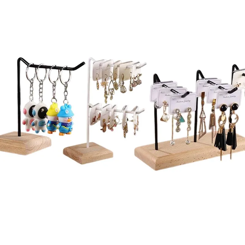 Top Trends: Wood Iron Keychain Display Stand Earrings Organizer Hanger Bracelets Storage Jewelry Rack For Desk Decoration Shoppable Styles