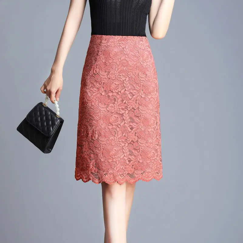 Top Trends: Office Lady Fashion Lace Slim Skirt Summer New Elegant Korean Women Embroidery High Waist Mid Length Streetwear Casual Skirts Shoppable Styles