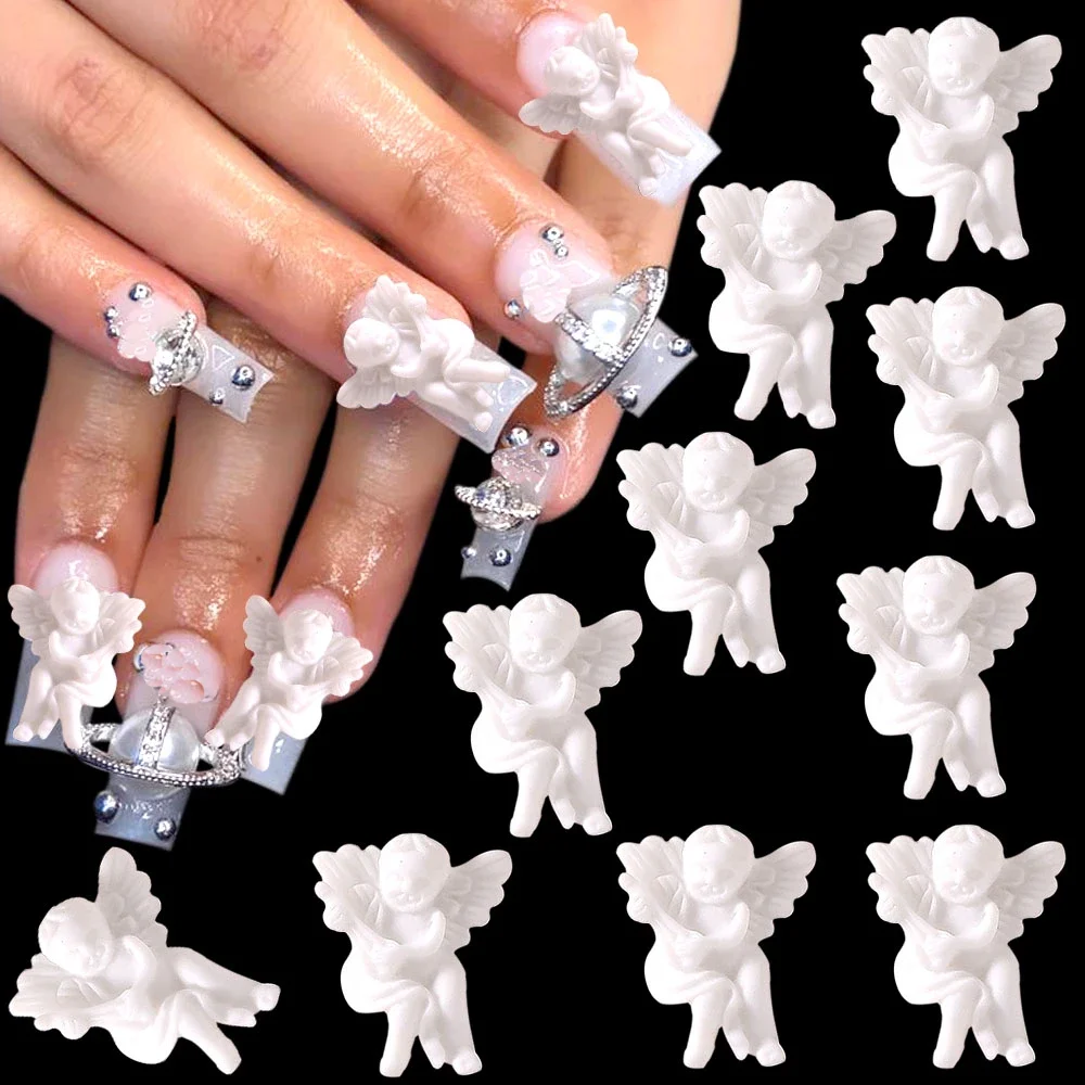 Top Trends: 20pcs White Baroque Angel Baby Nail Art Decoration Retro Embossed Cupid Angel Baby Charms For DIY Nail Accessories Jewelry Parts Shoppable Styles